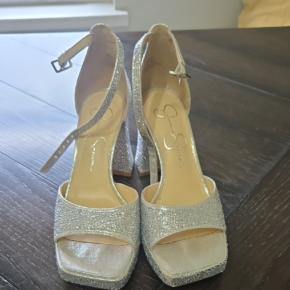 Jessica Simpson Sparkling Silver Heels